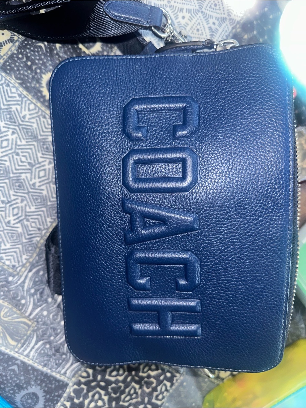 COACH Men's Deep Blue Pebbled Leather Belt Bag
